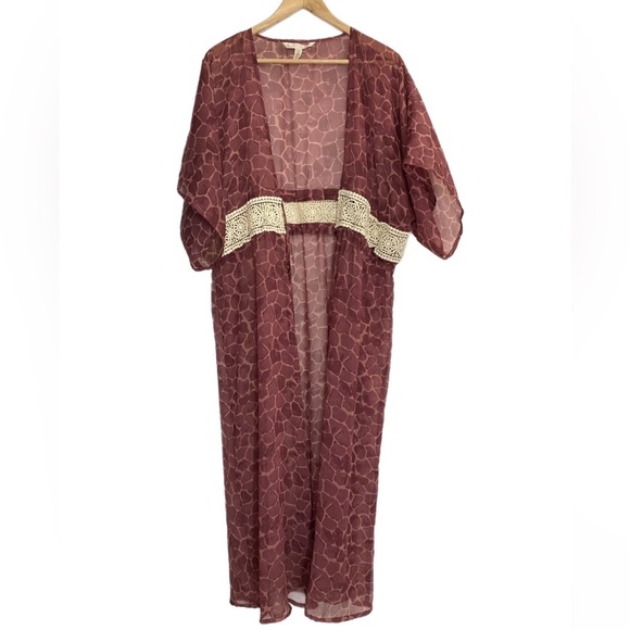 Quagga green label sheer maroon animal print tie front swim or beach coverup - Picture 1 of 4